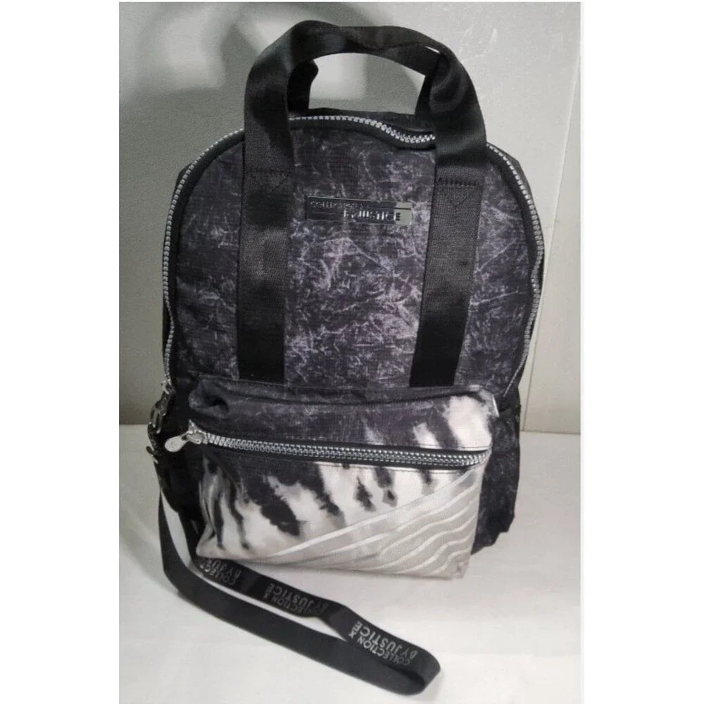 Justice Backpack Set Collect X  3Pc Tie Dye Bl n Wt Silver lunch box bottle NWOT